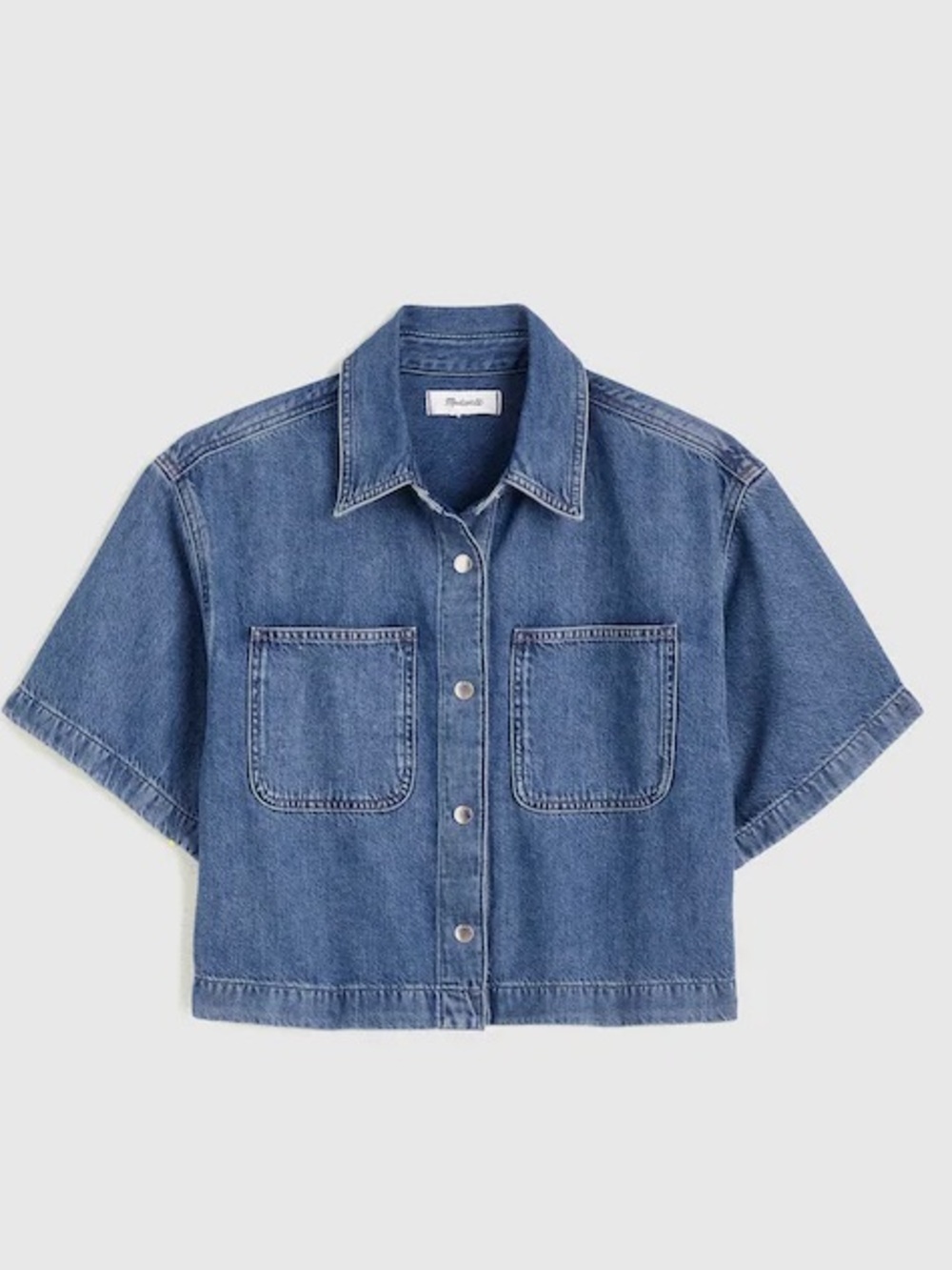 Madewell Boxy Crop Button-Up Shirt in Airy Denim, Medium
